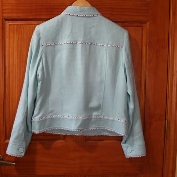 Révue Vintage Structured Blue & White Blazer Tweed Piping Polka Dot LG - Picture 6 of 10